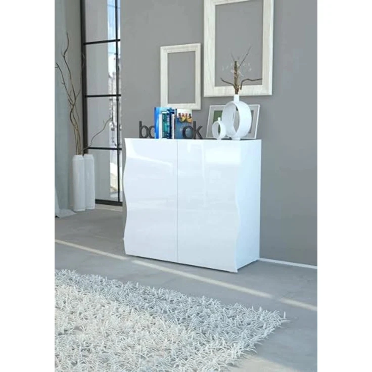 Dmora - Kommode Nicolò, 2-türiges Küchen-Sideboard, Wohnzimmer-Buffet, 100 % Made in Italy, 90 x 40 x 81 cm, glänzendes Weiß, – Bild 5