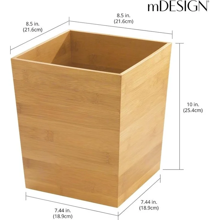 Stilvoller Abfalleimer Mülleimer mDesign Bambusoptik Holzfaser quadratisch natur – Bild 2