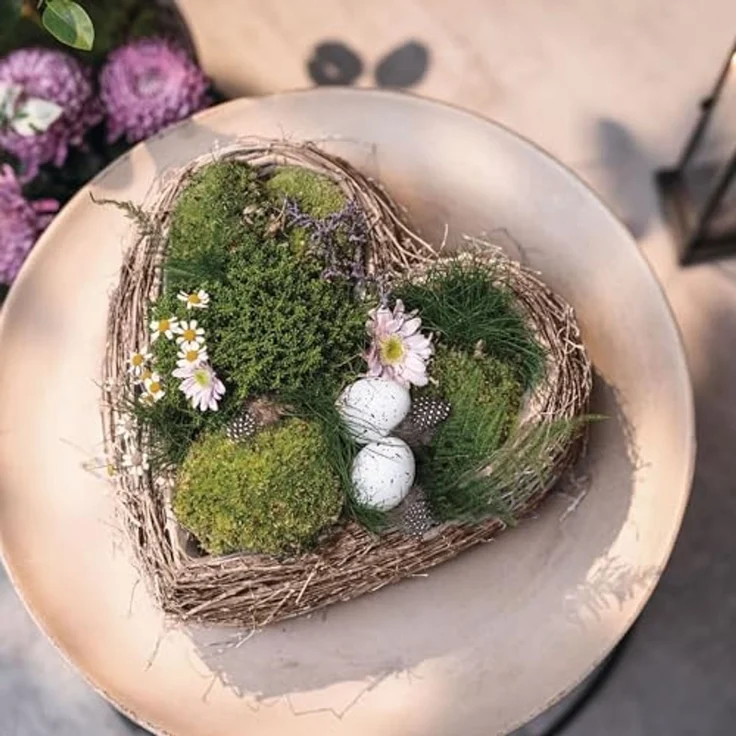 Dekoleidenschaft Pflanzschale "Herz" Weide & Reisig grau, Pflanzkorb Ø 35 cm, Blumenkorb, Pflanztopf, rustikales Pflanzgefäß in Herzform, Balkon & Gartendeko – Bild 2