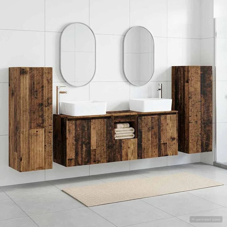 vidaXL Badezimmerschrank-Set 5 stk. Altholz 136 x 35 x 80 cm 3406001 – Bild 1