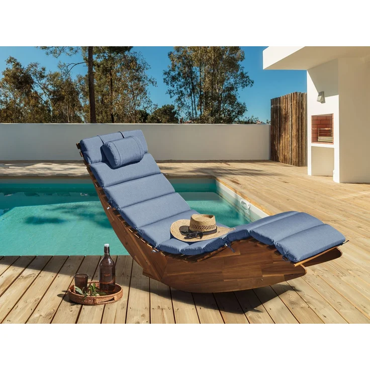 Sonnenliege mit Kissen BRESCIA PREMIUM Akazienholz Blau – Bild 3
