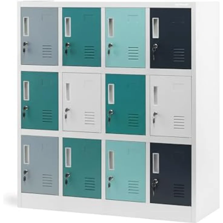 Jan Nowak Metallschrank Schule Kindergarten mit 12 abschließbaren Fächern, Schließfachschrank Stahl, Garderobenschrank Kinder, Kita Spind Hort, 120 x 109 x 45 cm – Bild 5