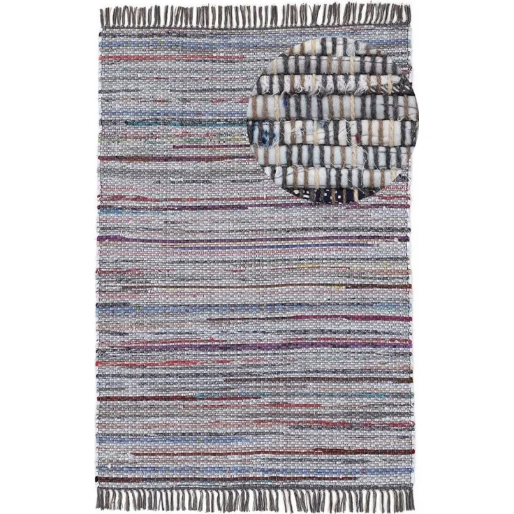 carpetfine 'Kelim Chindi' Teppich, Wendeteppich, rechteckig, Höhe: 6 mm, handgewebt, mit Fransen, Grau, 80x150 cm – Bild 2