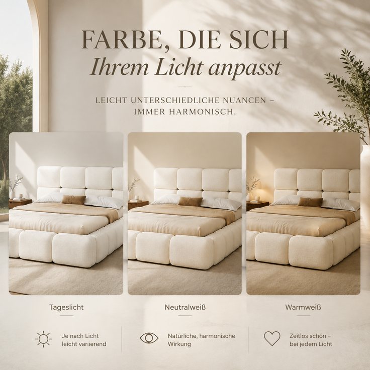 Gepolstertes Doppelbett, 160 x 200 cm, hydraulisch verstellbar, wolkenförmiges Bett, Stauraumbett, Bubble-Design, Lattenrost, mit Kopfteil und großem Stauraum, gepolstertes Kopfteil, weißer Schlingenveloursstoff. – Bild 7