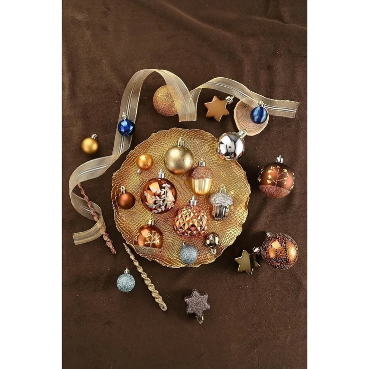 Valery Madelyn 9er Pack 6CM Kunststoff Weihnachtskugeln Wald Thema Kupfergold – Bild 2