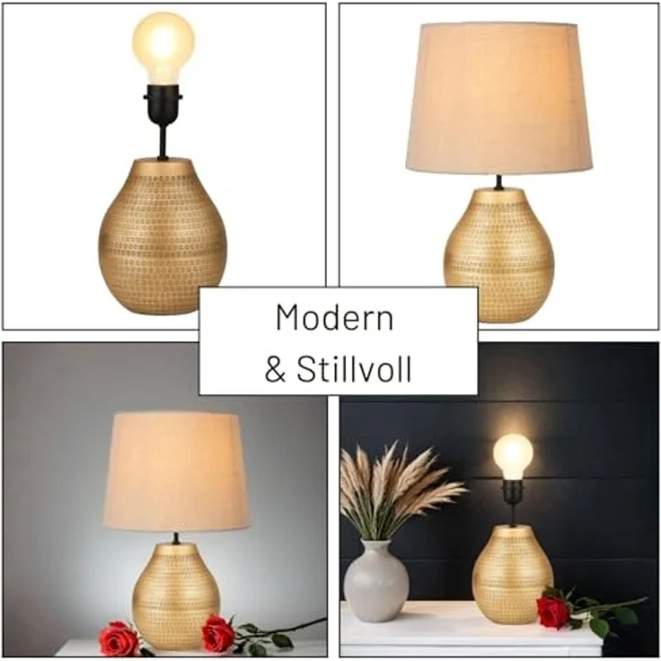 Marrakesch Orient & Mediterran Interior Nachttischlampe Tischlampenfuß Cameo Gold 20cm - orientalischer Lampensockel Metall, Handarbeit – Bild 5