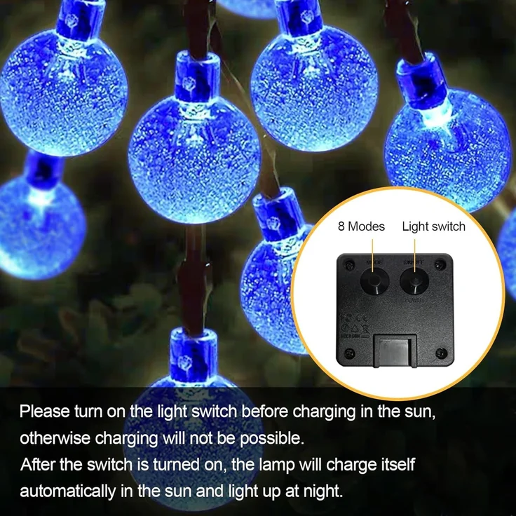 LQWELL LED Solarleuchte LED Kugel-Lichterkette Außen Solar Gartenleuchte, Kettenlicht Kristall Kugeln, Garten Terrasse Balkon Hochzeit Party Fenster – Bild 5