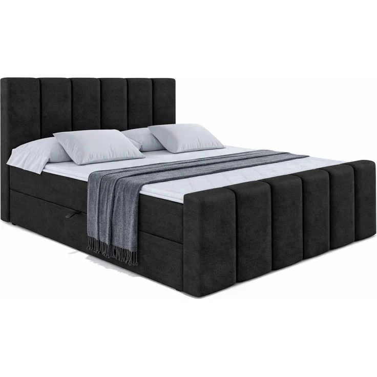 KRISAN MÖBEL Polsterbett JULIETT 120 x 200 cm mit Stauraum, Bettkasten, gepolstertem Kopf- und Fußteil, modernes Doppelbett, in Dunkelgrau inkl Topper Grau – Bild 1