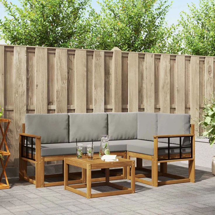 vidaXL Outdoor-Sofagarnitur 5 stk. 4-Sitzer Natur und Hellgrau 3366369 – Bild 1