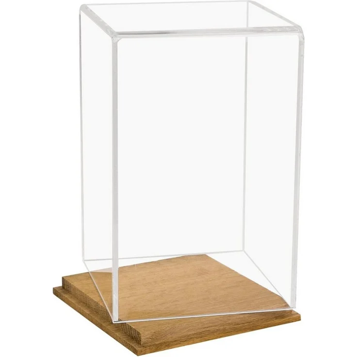 HMF Vitrine Eleganter Acryl Schaukasten mit Holzsockel für Modellautos Sammlerbox für Sammelstücke 14 x 14 x 22 cm, Transparent – Bild 2