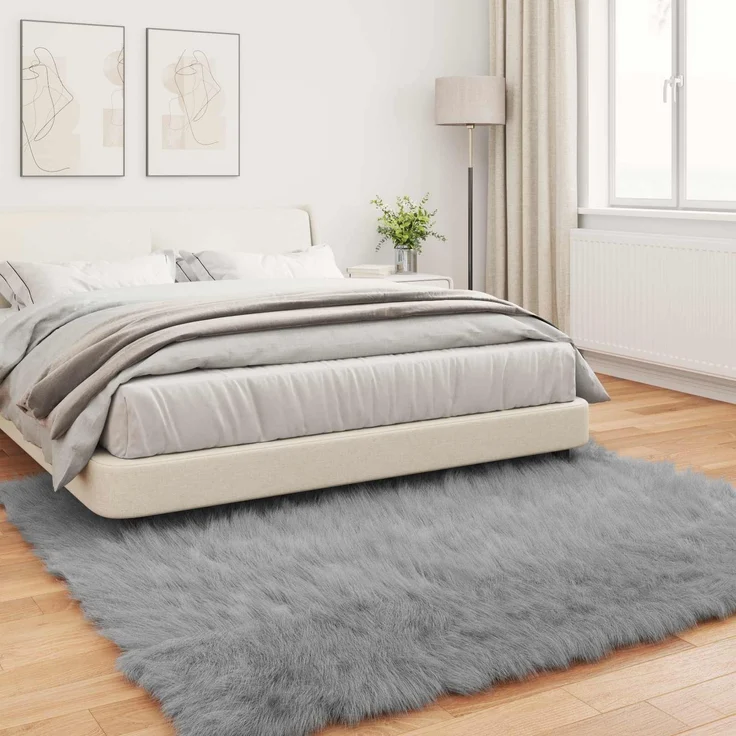 vidaXL Kunstschaffell Teppich Tafalla Grau 200 x 200 cm Polyester 42021533 – Bild 3
