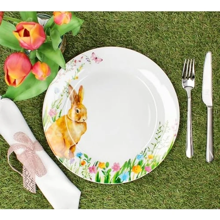 MamboCat Speiseteller 6x Osterfreude Speiseteller Ø27cm Porzellan 6 Pers Platte groß Hase – Bild 2