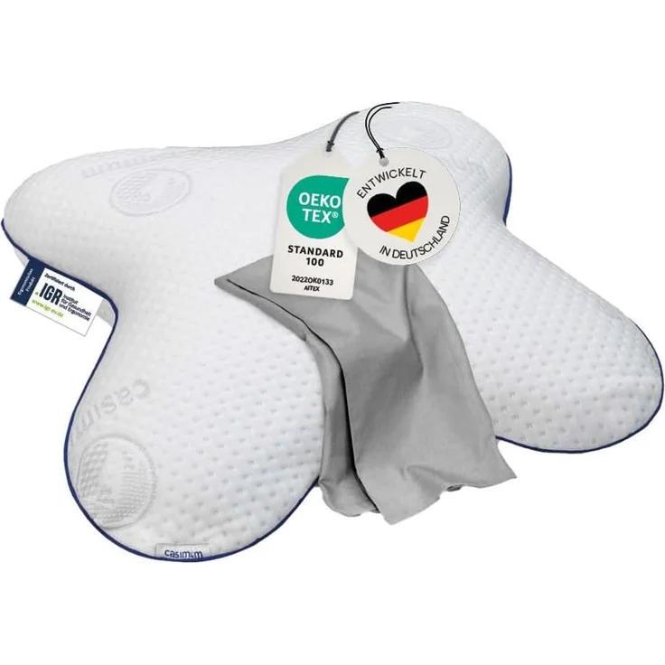 casimum Nackenstützkissen Schmetterling BUTTERFLY, Kissen gegen Nackenschmerzen, Füllung: Memory Foam (Memory Schaum), Bezug: Grau, Seitenschläfer, Seitenkippschläfer, ergonomisches Schmetterlingskissen aus Memory Schaum 56x48x11,5, grau – Bild 1