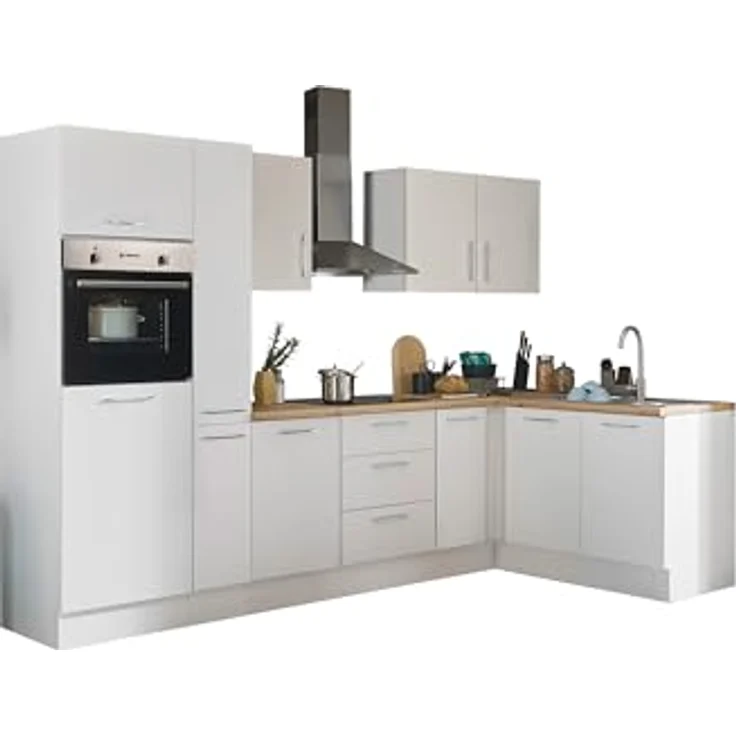 Turin LB Eckküche 300 x 211 x 60 cm, weiß - Ohne Küchengeräte - Moderne, geräumige Küche in Artisan-Eiche Optik mit viel Stauraum – Bild 2