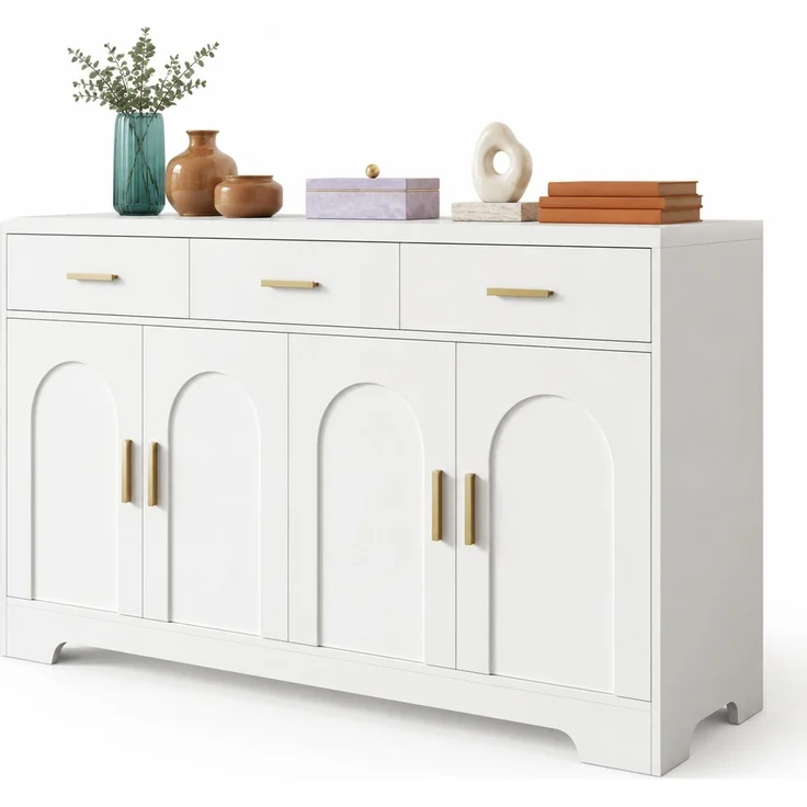 DESVIAE Sideboard Weiß aus MDF – 140x83x40 cm – 3 Schubladen, 4 Türen – Bild 7