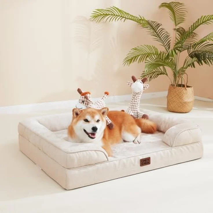 EHEYCIGA Orthopädisches Hundebett Grosse Hunde, Memory Foam, Mittelgroße Hunde, Waschbar, Wasserdicht rutschfest, mit Hohem Rand, Beige – Bild 9