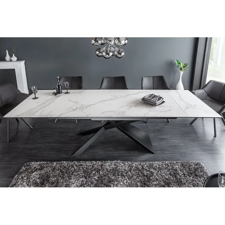 riess-ambiente Esstisch EUPHORIA 180-220-260cm weiß - Marmor-Design, Keramik made in Italy (Einzelartikel, 1-St), 3 Auszugsstufen für bis zu 12 Personen – ideal für Dein Esszimmer