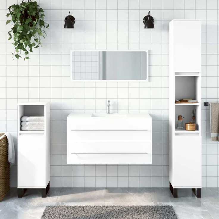 vidaXL Badschrank mit Spiegel Weiß Holzwerkstoff 833879 – Bild 2