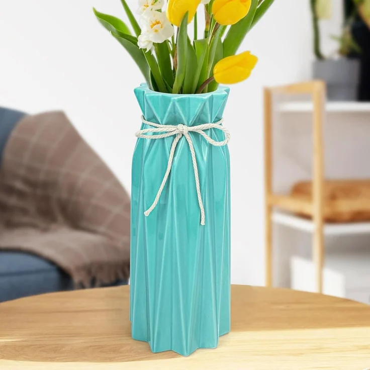 Vase Keramik Tischdeko Pampasgras Blumenvase Blau Vase 24x10x10 Cm – Bild 10
