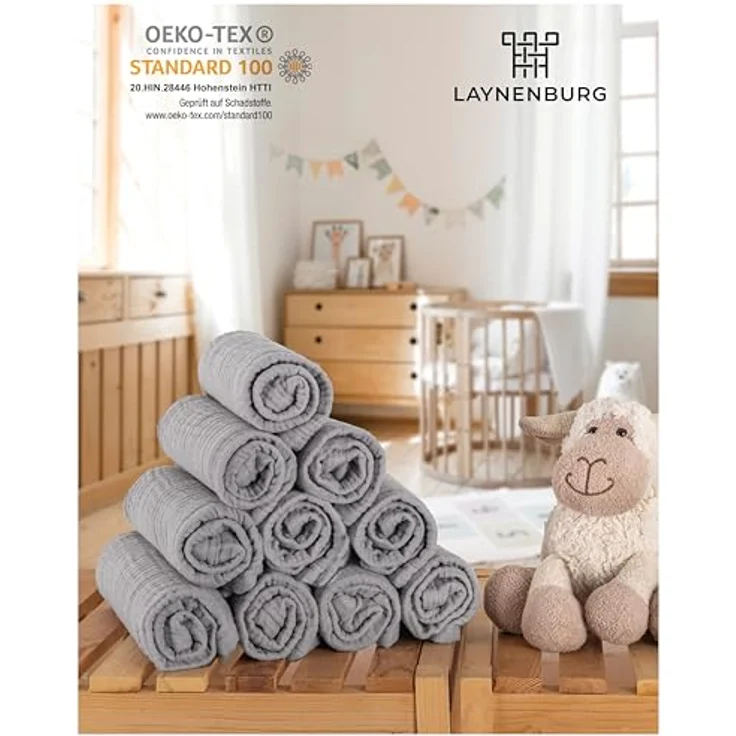 Laynenburg Spucktuch Baby 10er-Set in 30x50cm aus extra weichem Musselin - 100% Baumwolle, Musselin-tücher als Mulltücher, Mullwindeln oder Stoffwindeln – Bild 3