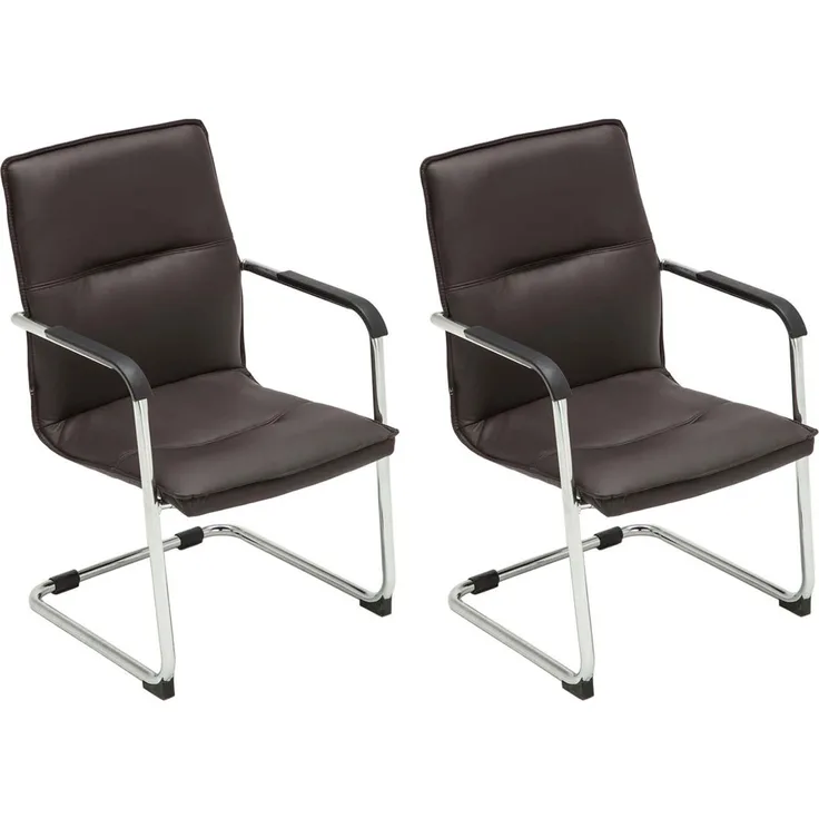 2er Set Besucherstuhl SEATTLE - 92x56x60cm, Braun Kunstleder Metall in Chromoptik Gestell Konferenzstuhl Wartezimmerstuhl
