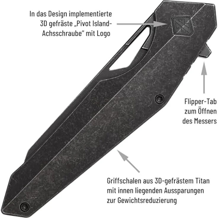 Berserk Blades BROK EDC Klappmesser, Wharncliffe Klinge aus CPM S35VN Stahl, 6AL4V Titan Griff, Blackwash Finish, 21,5 cm Gesamtlänge – Bild 4