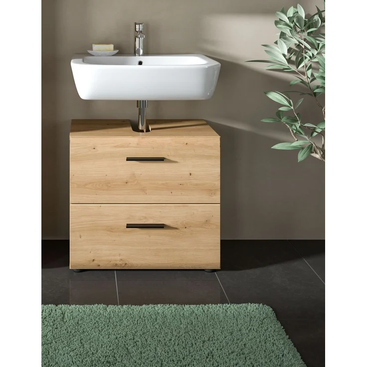 Waschbeckenunterschrank (B/H/T: 60x55x30 cm) in Artisan Oak Nachbildung und Artisan Oak Nachbildung – Bild 6