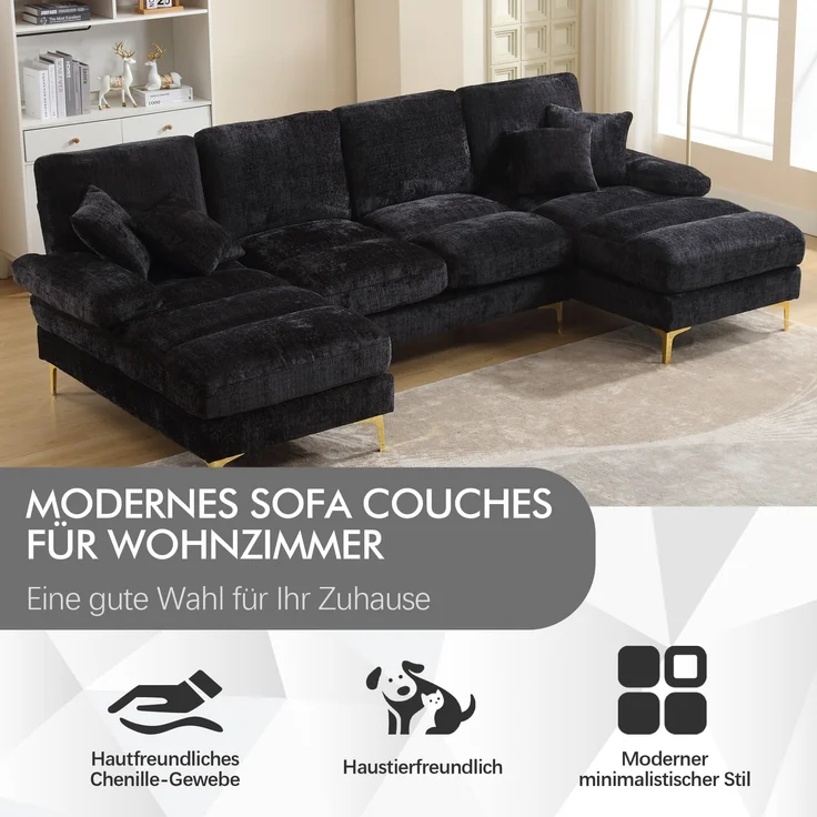 LVHOM Loungesofa 272x136x88 cm, 4-6 Personen, 6-Sitzer Chenille U-Shape Sektionssofa/Modulares Sofaset/Schlafsofa/Ecksofa/Relaxliege – Bild 4