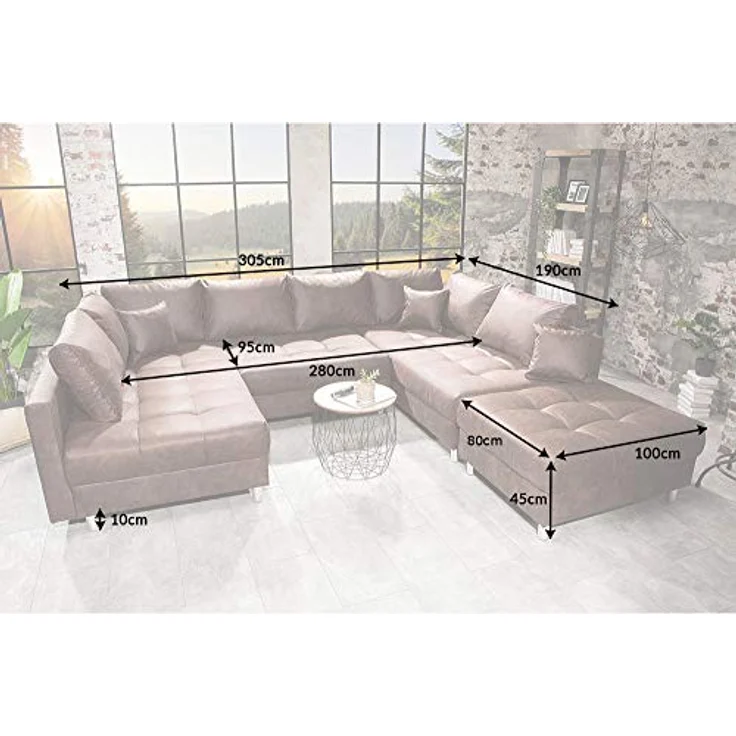 riess-ambiente Wohnlandschaft KENT 305cm antik braun - Federkern, modern, inkl. Hocker u. Kissen, Set 1 Teile, Wohnzimmer · XXL · U-Form · Federkern · Microfaser · Hocker & Kissen – Bild 11