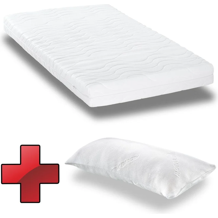 Kaltschaummatratze CloudComfort Premium 140 x 200 cm, Höhe 15 cm, Härtegrad H2/H3 + CloudComfort Viskoelastik Komfort-Schlaf-Kissen 40 x 80 cm