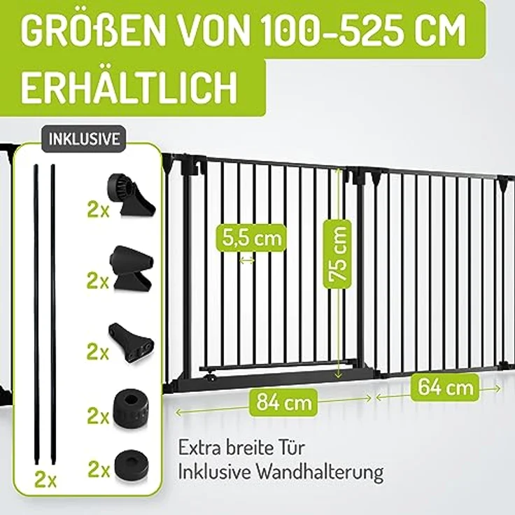 BOMI Kinderschutzgitter Kamin Milo XL 100-525 cm | Extrabreite Tür: 75 cm Durchgang & Feststellfunktion | Kaminabsperrung aus Metall | Ofen Schutz für Kinder freistehend | Kaminschutzgitter 4m – Bild 3
