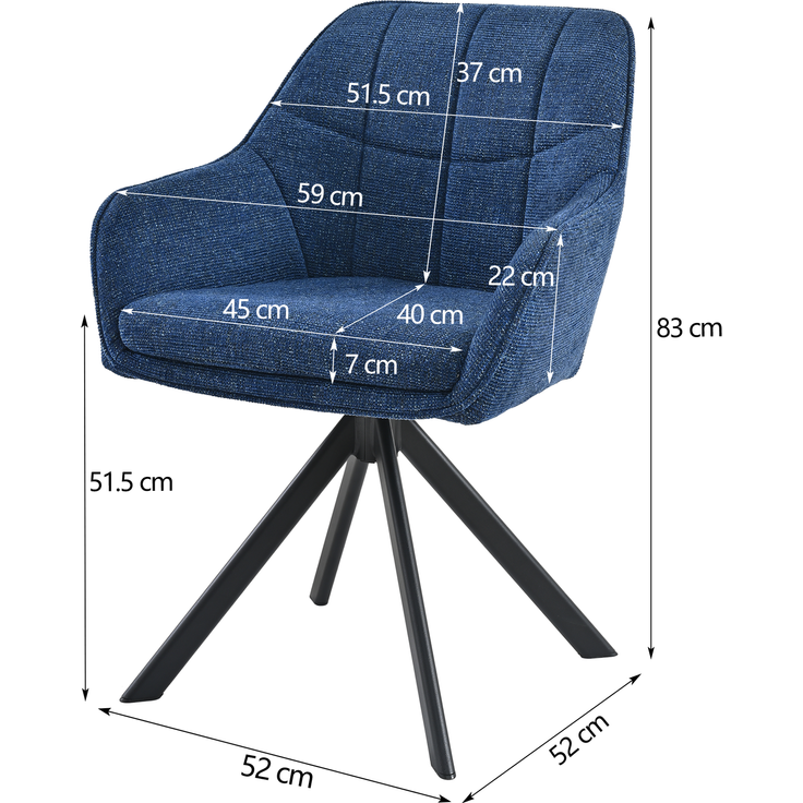 GOEURVANT 1437 Esszimmerstühle 2er-Set mit Armlehnen, 360° Drehbar, Chenille - Blau – Bild 8