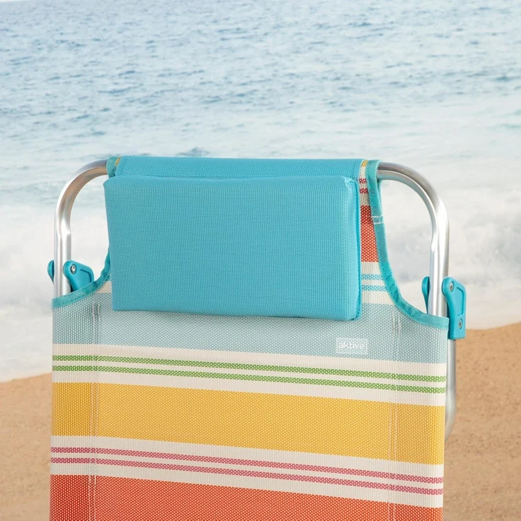 AKTIVE Santorini 62419 Strandstühle, zusammenklappbar, 47 x 49 x 82 cm, 7 Positionen, Aluminium und Textilene gestreift, Mehrfarbig, mit Kissen und Handgriffen, Modell Santorini – Bild 6