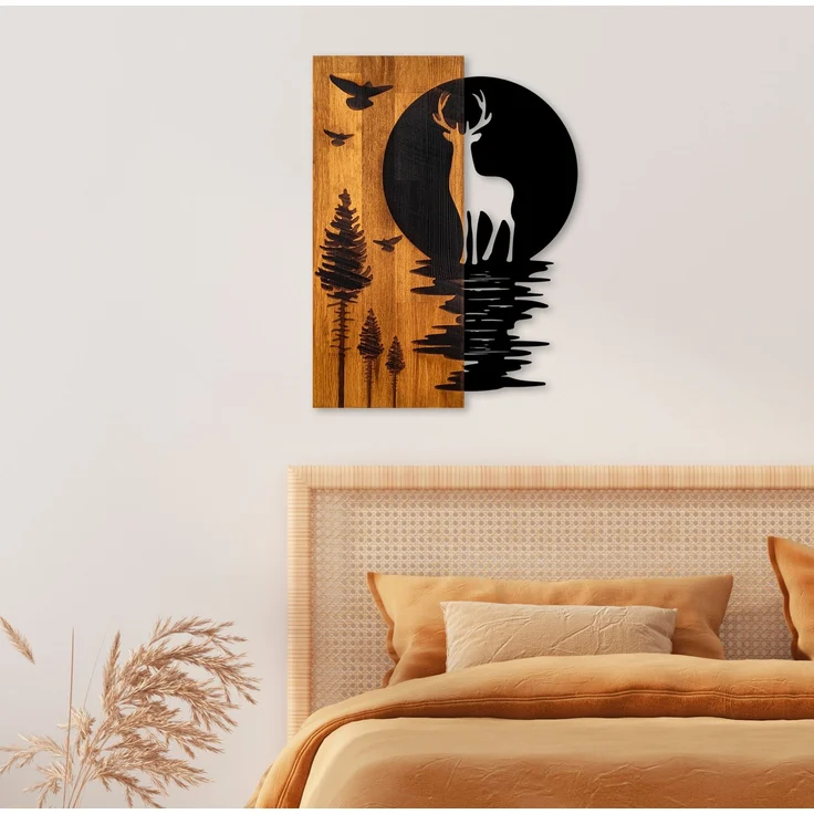 Wallity 'Deer and Moon' Dekoratives Wandaccessoire aus Holz, Walnuss / Schwarz, 58 x 3 x 43 cm – Bild 3