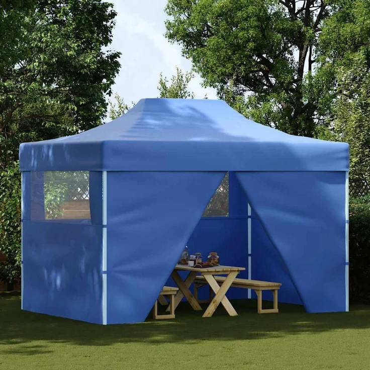 Profi-Partyzelt Faltbar, Gartenzelt mit 4 Seitenwänden 3x4m Stahl Blau – Bild 2