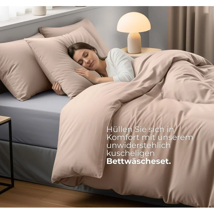 Utopia Bedding Bettwäsche Set - Mikrofaser Bettbezug 260x240 cm + 2 Kissenbezüge 65x65 cm - Beige – Bild 3