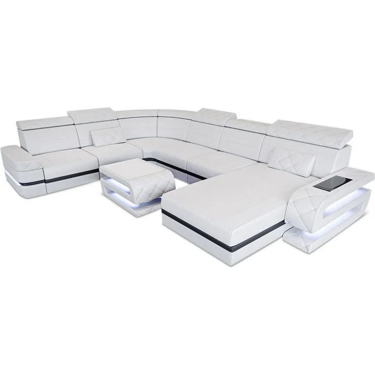 Sofa Dreams - XXL Wohnlandschaft Bologna aus Leder – Luxuriös - Ledermix - schwarz - Links – Bild 10