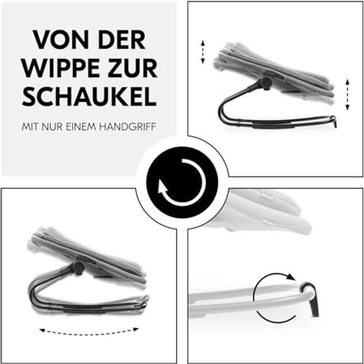 hauck 3in1 Babywippe für Alpha+, Beta+ & Arketa Holzhochstuhl, Ergonomische Babyliege für Babys ab Geburt bis 15 kg, mit 5-Punkt-Gurt, Sitzverkleinerer, Baumwollbezug (Dark Grey Melange) – Bild 5