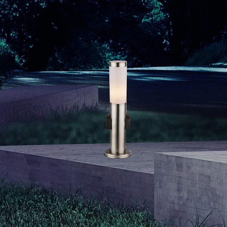 Stehlampe, 2x Steckdose, Edelstahl, H 45 cm, BOSTON – Bild 3