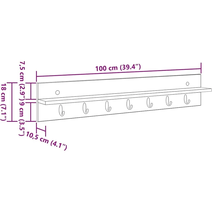 vidaXL Wandmontierter nachttisch Geräucherte Eiche 100 x 10,5 x 18 cm 874407 – Bild 11