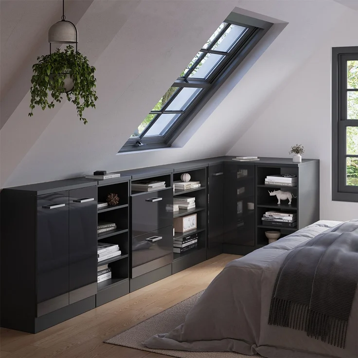 Eck-Küchenschrank für Dachschrägen R-Line Anthrazit Hochglanz 75.6 cm mit 1 Tür, Schrankkorpus 60 cm Tiefe Vicco – Bild 6