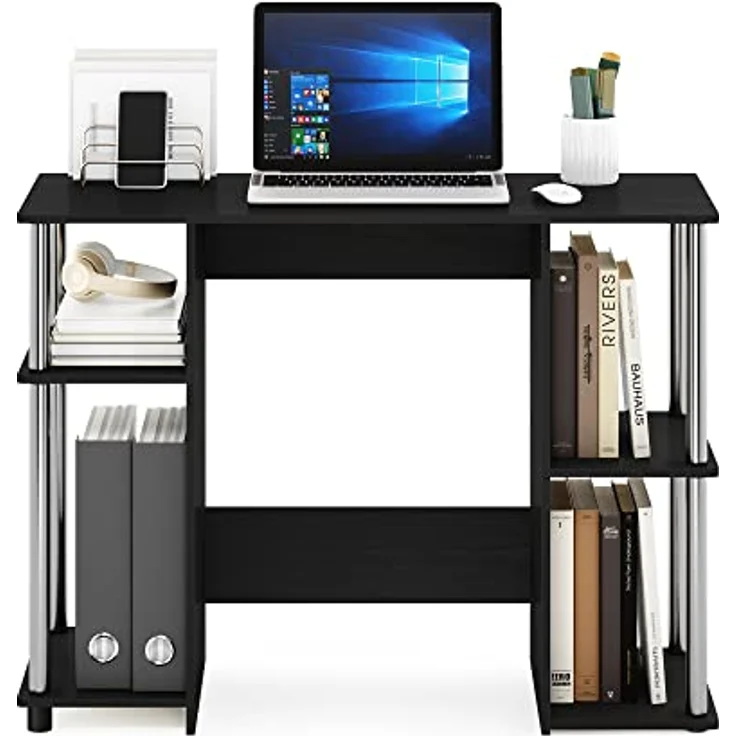 Furinno JAYA Kompakter Computer-Studientisch, Americano, Edelstahlrohre – Bild 5