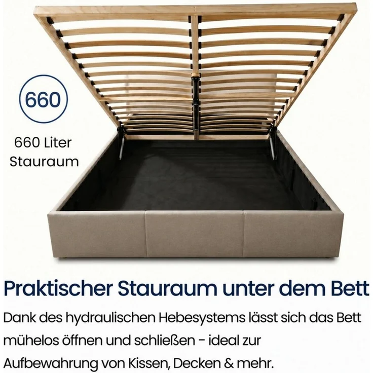Home Collective Polsterbett Bett Doppelbett Bettgestell mit Lattenrost & Stauraum, mehrere Größen (Größen: 120x200 140x200 160x200 180x200, samtweicher Veloursstoff, in Europa hergestellt), Bettkasten, flexibler Lattenrost mit Härtegradeinstellung Taupe – Bild 4