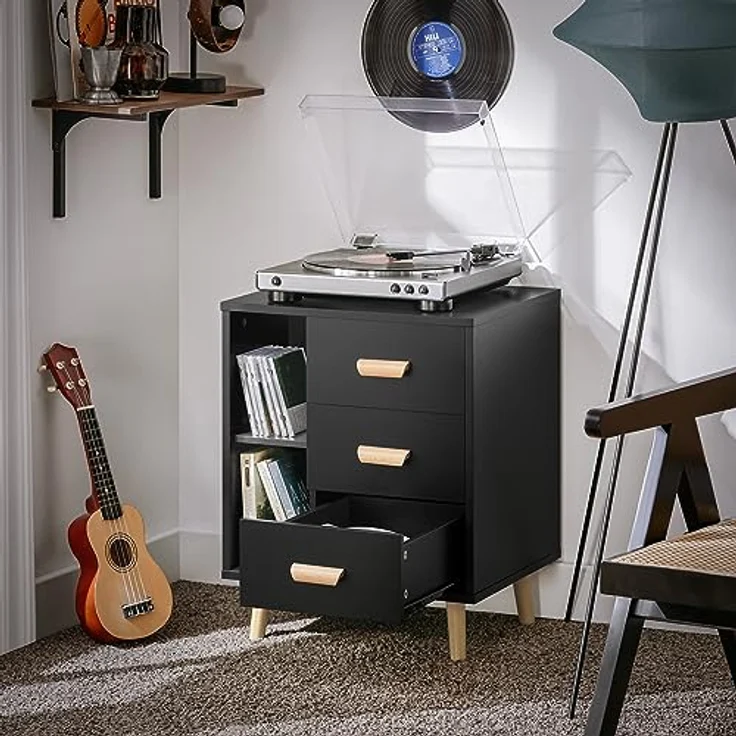 SoBuy Nachttisch FBT95-SCH, Beistelltisch mit 3 Schubladen, Schwarz, kompakte Maße und modernes Design – Bild 4