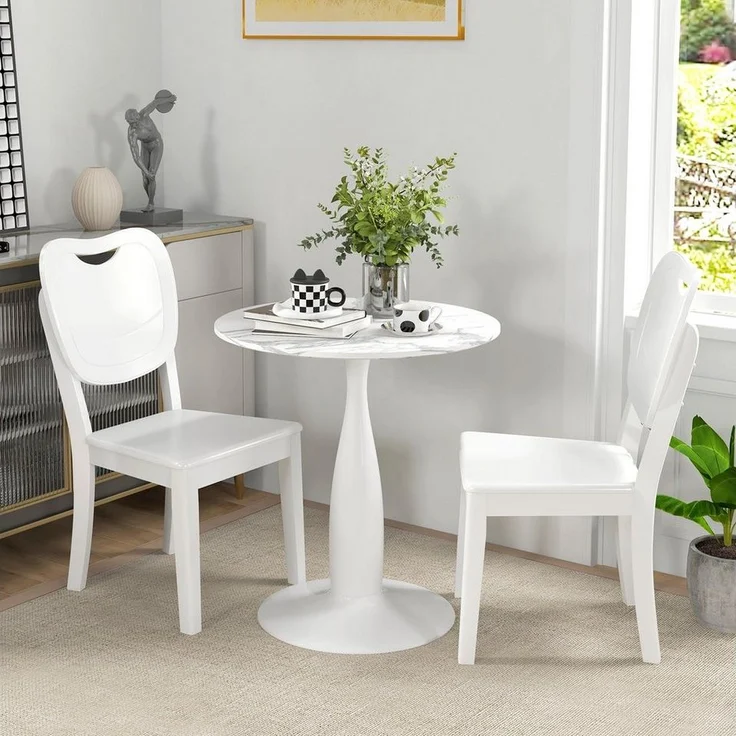HOMCOM Esstisch mit Platte und Stahlgestell (Esszimmertisch, 1-St, Küchentisch), für Esszimmer, Weiß – Bild 1