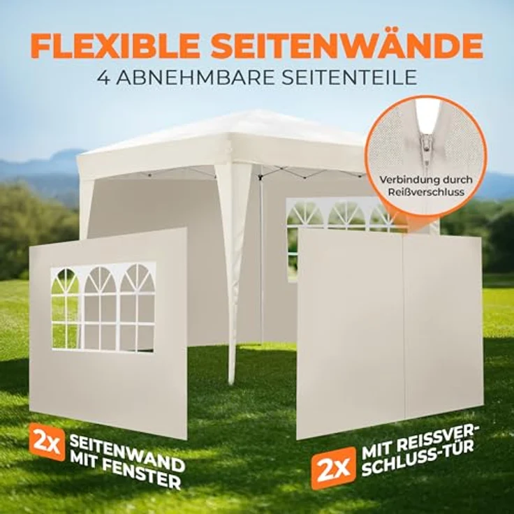 Faltpavillon 3x3 m - wasserdicht - mit 4 Seitenteilen, champagner – Bild 7