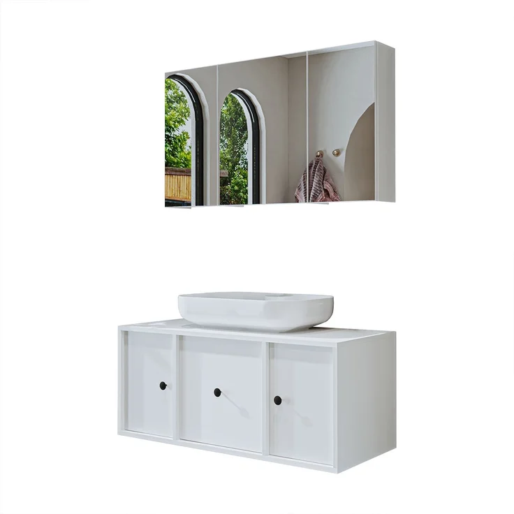 Skye Decor '2568' Badmöbel-Set mit Waschbecken & Spiegel (2-teilig), Weiß, 105 x 58 x 45 cm – Bild 6