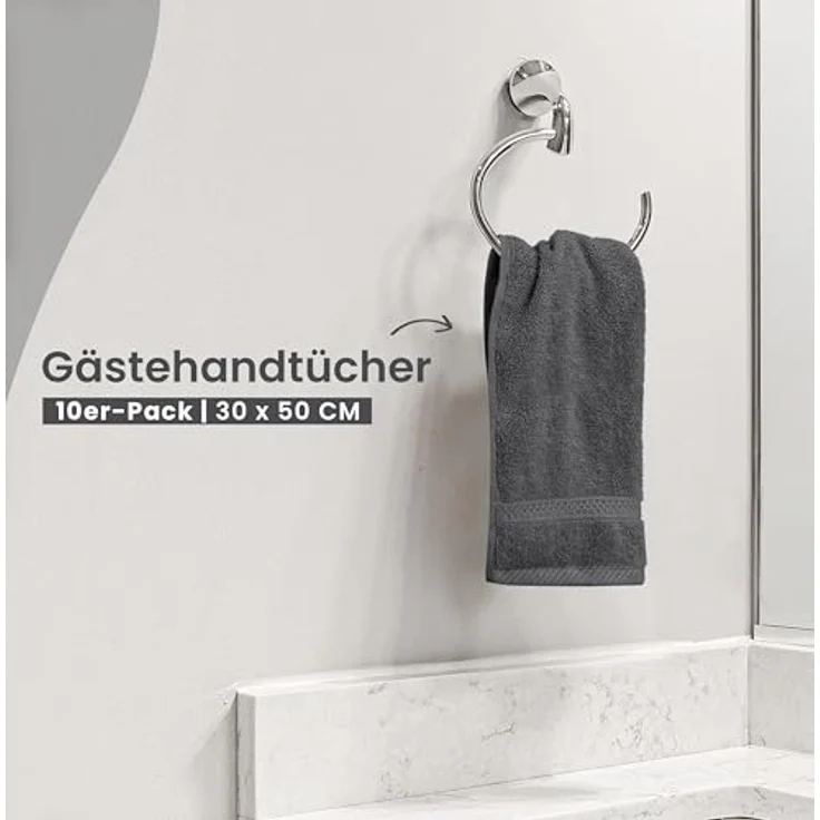 Utopia Towels Gästetücher, 30 x 50 cm, Grau, 10er-Pack | mit Aufhängeschlaufe, 100 % Baumwolle, Handtücher, weiches und saugfähiges Gästetuch-Set, schnell trocknende Waschlappen – Bild 4
