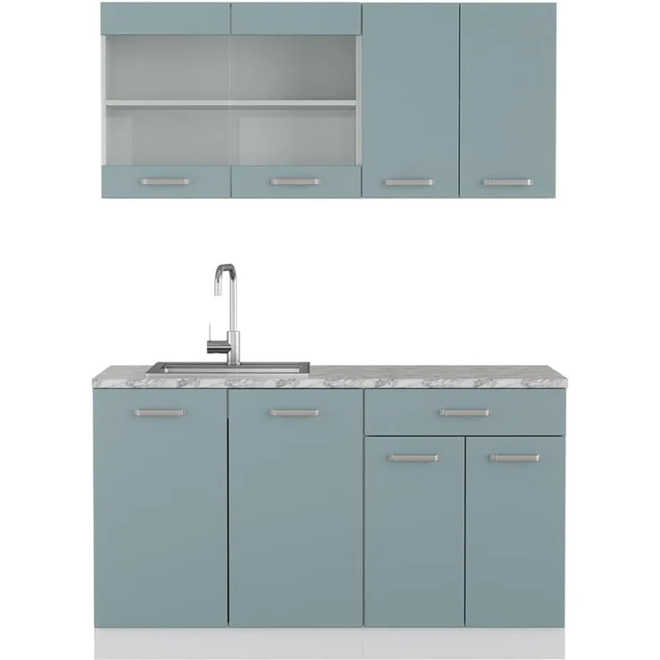 Singleküche R-Line Blau-Grau 140 cm , AP Marmor Vicco – Bild 1