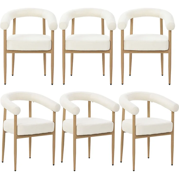 Merax Esszimmerstuhl Gestell aus Metall in Holzoptik Natur, Bezug aus Plüschstoff (Set, 6 St), 6er Set Polsterstühle Armlehnstuhl Küchenstuhl Wohnzimmer Beige